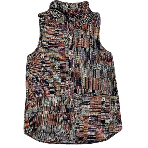 Damee Artsy Patchwork Sleeveless Button-up Tunic with Wire Collar Lagenlook XL - Picture 3 of 15